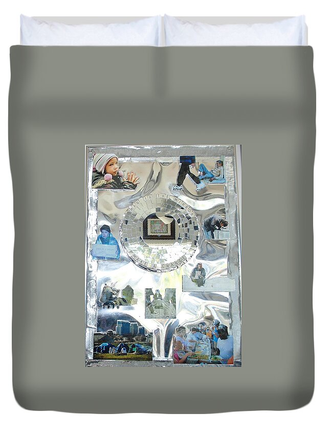 Mixed Media Duvet Cover featuring the painting Man in the Mirror by Karen Buford