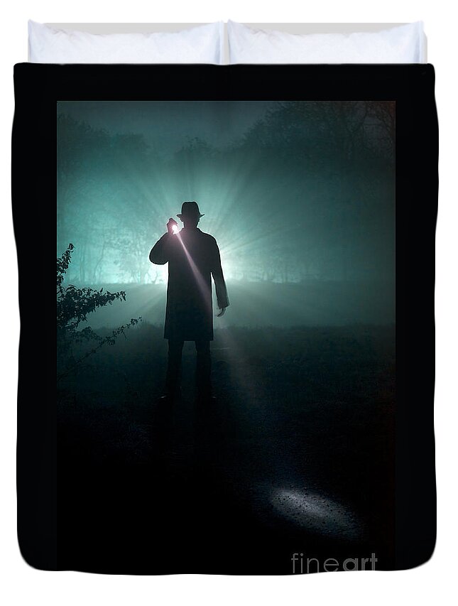 Man Duvet Cover featuring the photograph Man With Flashlight by Lee Avison