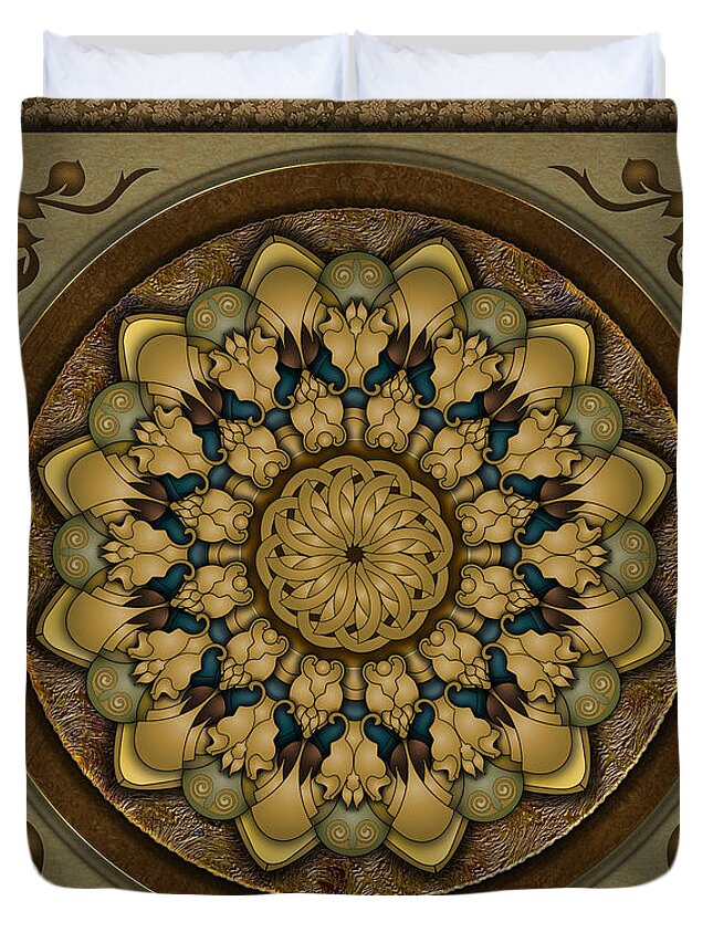 Mandala Duvet Cover featuring the digital art Mandala Earth Shell sp by Peter Awax