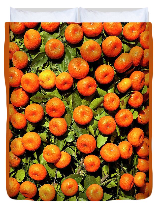Event Duvet Cover featuring the photograph Mandarin Tree For Sale At Chinese New by Richard I'anson