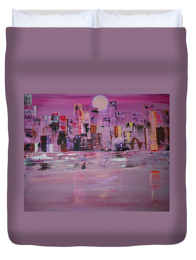 Art Duvet Cover featuring the painting Manhattan Moonshine by Jack Diamond