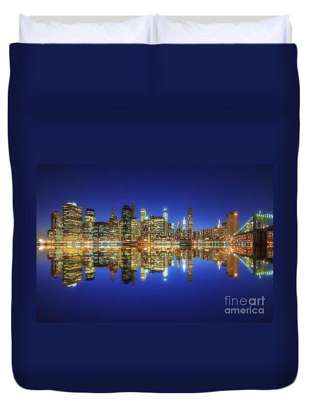 Yhun Suarez Duvet Cover featuring the photograph Manhattan Nite Lites NYC 2.0 by Yhun Suarez