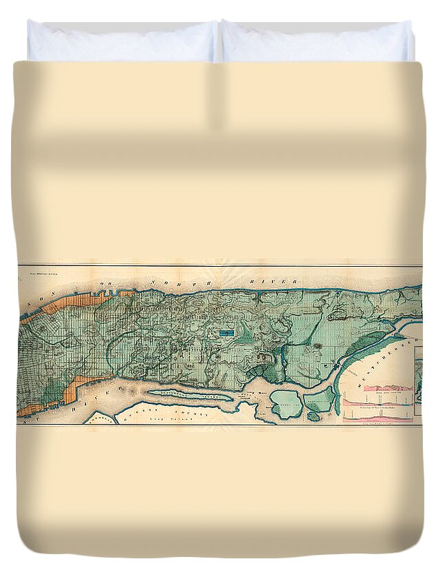 Map Duvet Cover featuring the painting Map of Manhattan by Egbert Viele