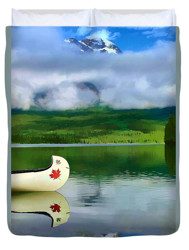 Canoe Duvet Cover featuring the photograph Maple Leaf Canoe on Pyramid Lake by Teresa Zieba