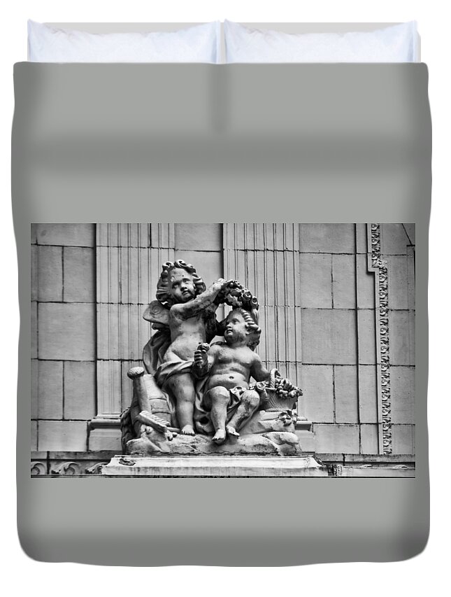 Marble Duvet Cover featuring the photograph Marble House Cherubs - Neport Rhode Island by Bill Cannon