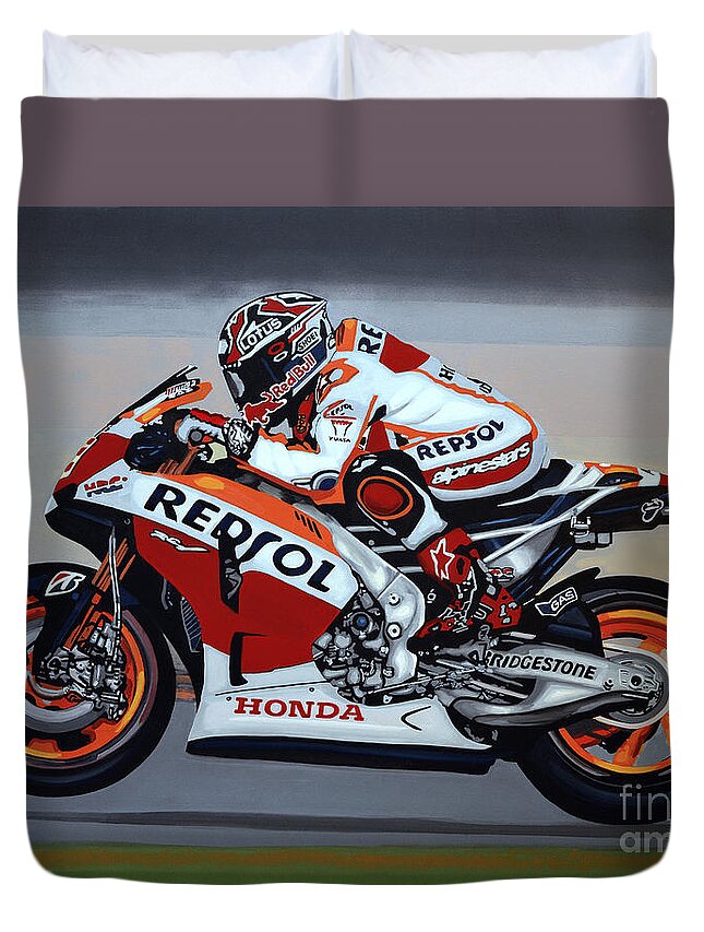 Marc Marquez Duvet Cover featuring the painting Marc Marquez by Paul Meijering
