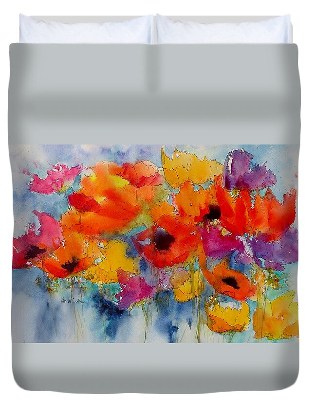 Floral Watercolor Duvet Cover featuring the painting Marianne's Garden by Anne Duke
