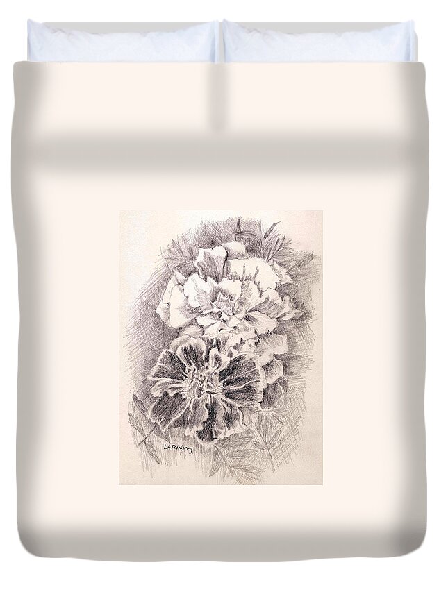 Flowers Duvet Cover featuring the painting Marigolds by Linda Feinberg