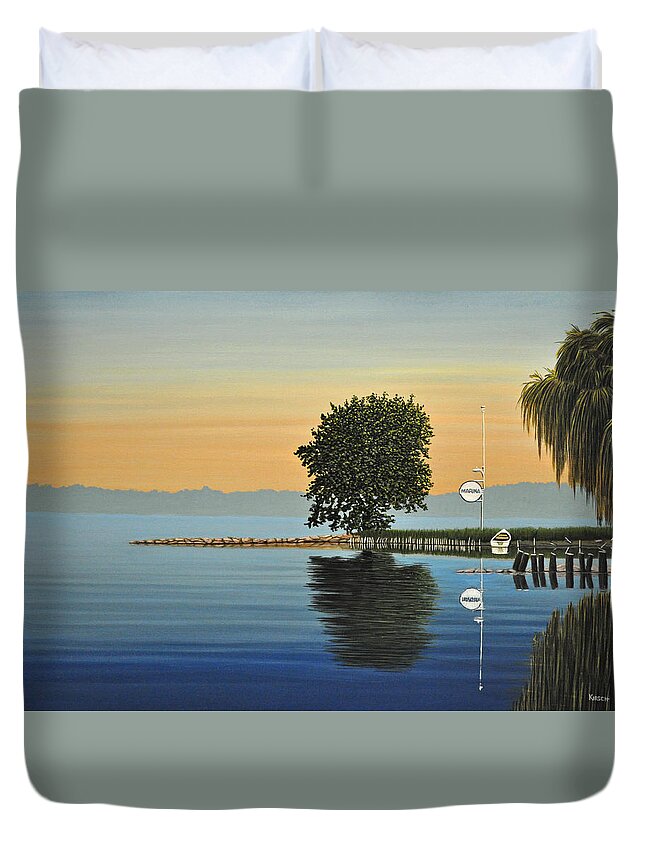 Landscapes Duvet Cover featuring the painting Marina Morning by Kenneth M Kirsch