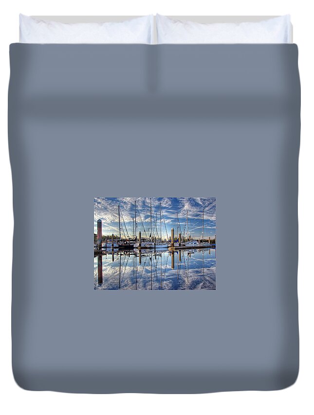 Marina Duvet Cover featuring the photograph Marina Morning Reflections by Farol Tomson