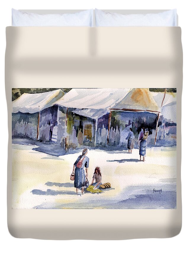 Tent Duvet Cover featuring the painting Market Day by Sam Sidders