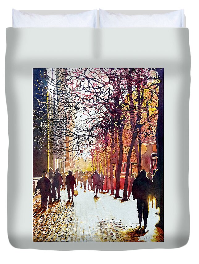 Market Street San Francisco Duvet Cover featuring the painting Market Street by Greg and Linda Halom