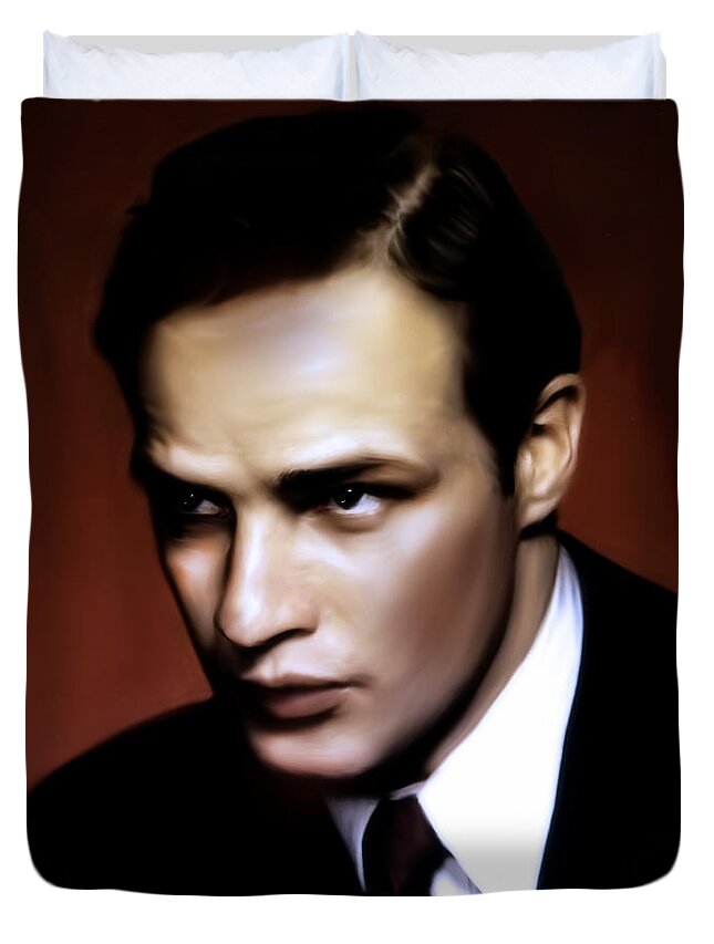 Male Duvet Cover featuring the painting Marlon Brando Tribute by Georgiana Romanovna