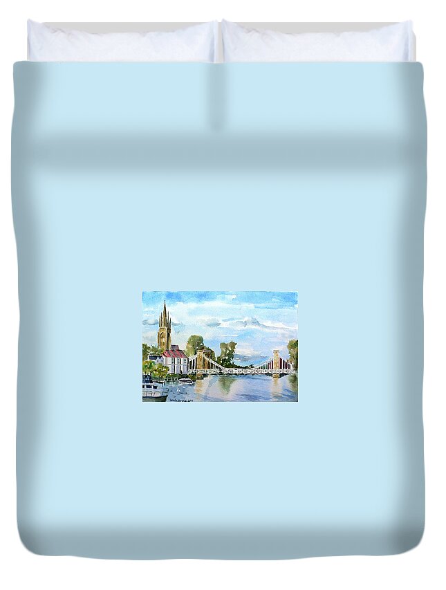Marlow Duvet Cover featuring the painting Marlow on Thames 2 by Geeta Yerra