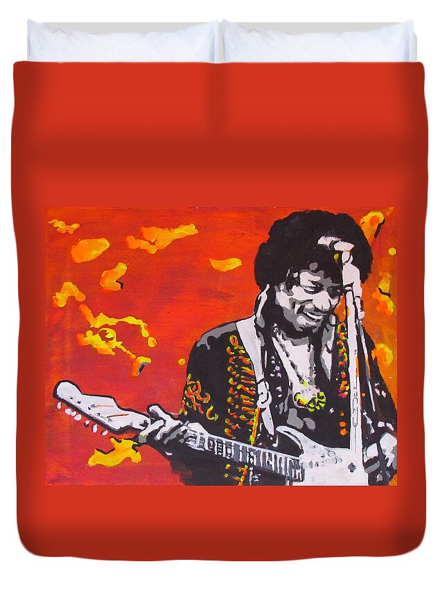 Jimi Hendrix Duvet Cover featuring the painting Marmalade Skies by Eric Dee
