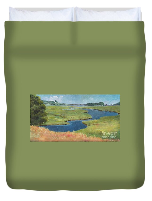 Marshes Duvet Cover featuring the painting Marshes by Claire Gagnon