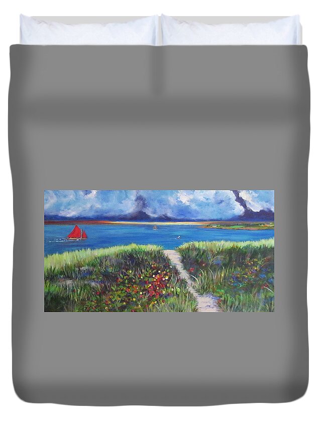 Boats Duvet Cover featuring the painting Marthas State Beach by Anne Marie Brown
