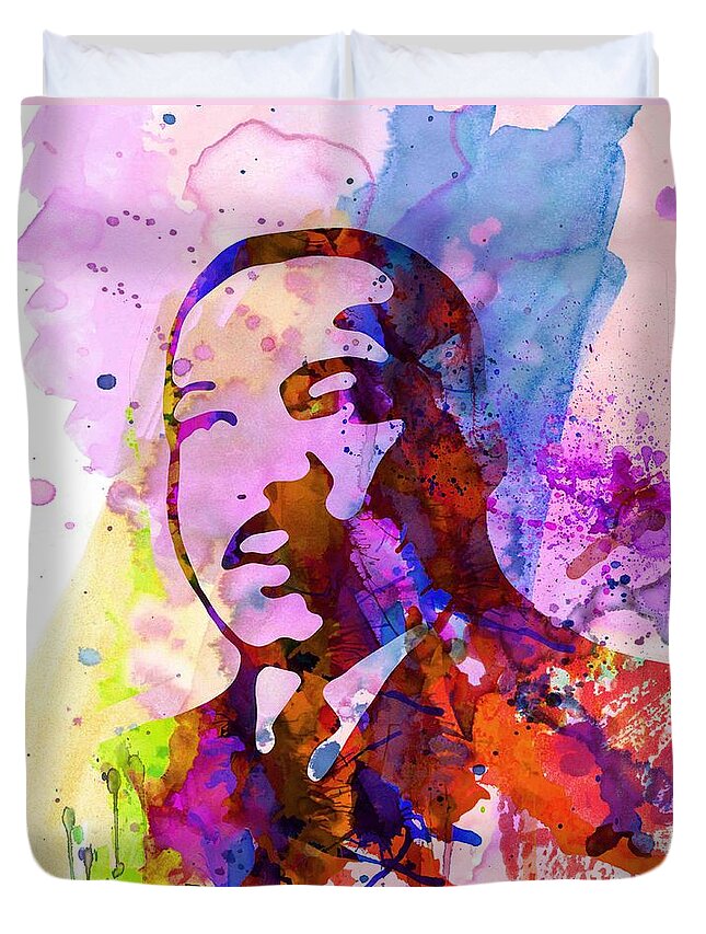 Martin Luther King Jr Duvet Cover featuring the painting Martin Luther King Jr Watercolor by Naxart Studio