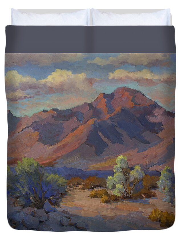 Martinez Duvet Cover featuring the painting Martinez Mountain in La Quinta Cove by Diane McClary
