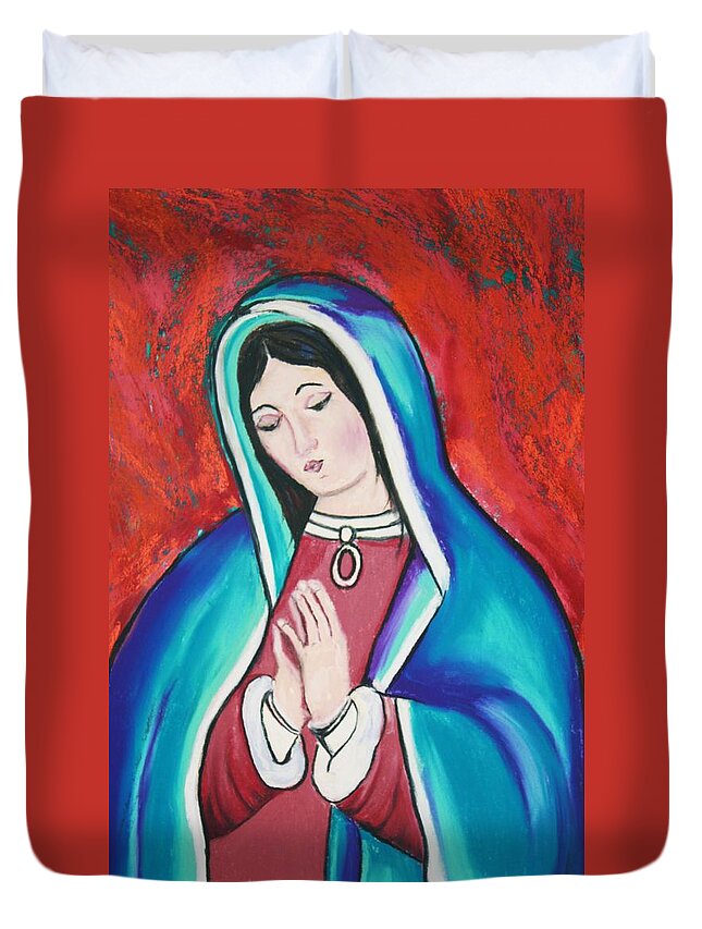 Lady Of Guadalupe Duvet Cover featuring the painting Mary by Melinda Etzold