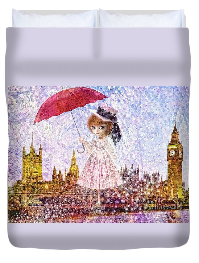 Mary Poppins Duvet Cover featuring the painting Mary Poppins by Mo T