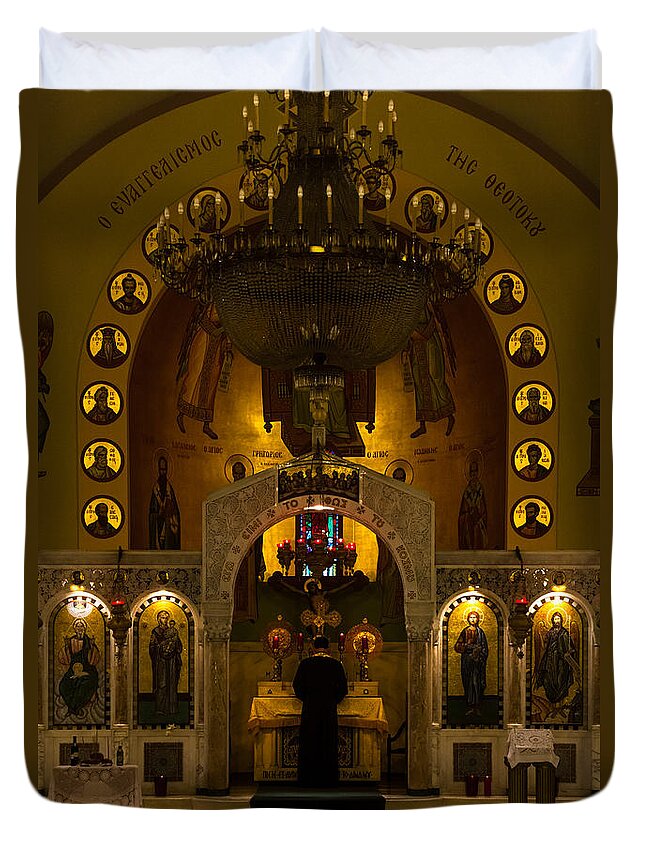 St. Sophia Greek Orthodox Cathedral Duvet Cover featuring the photograph Mass at St Sophia by Ed Gleichman