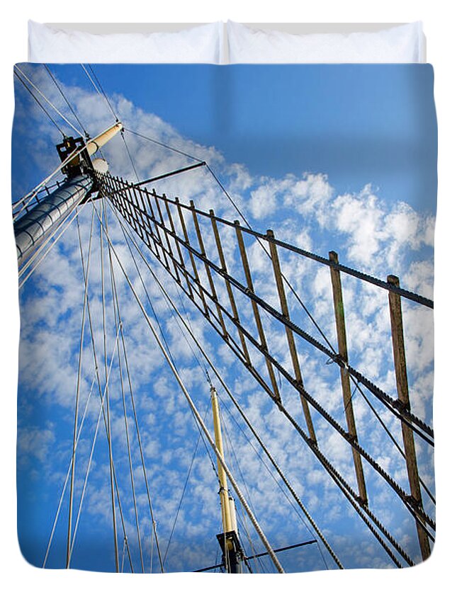 Nautical Duvet Cover featuring the photograph Masted Sky by Keith Armstrong