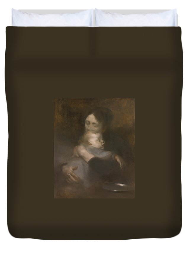 Eugene Carriere Duvet Cover featuring the painting Maternity. Tenderness by Eugene Carriere