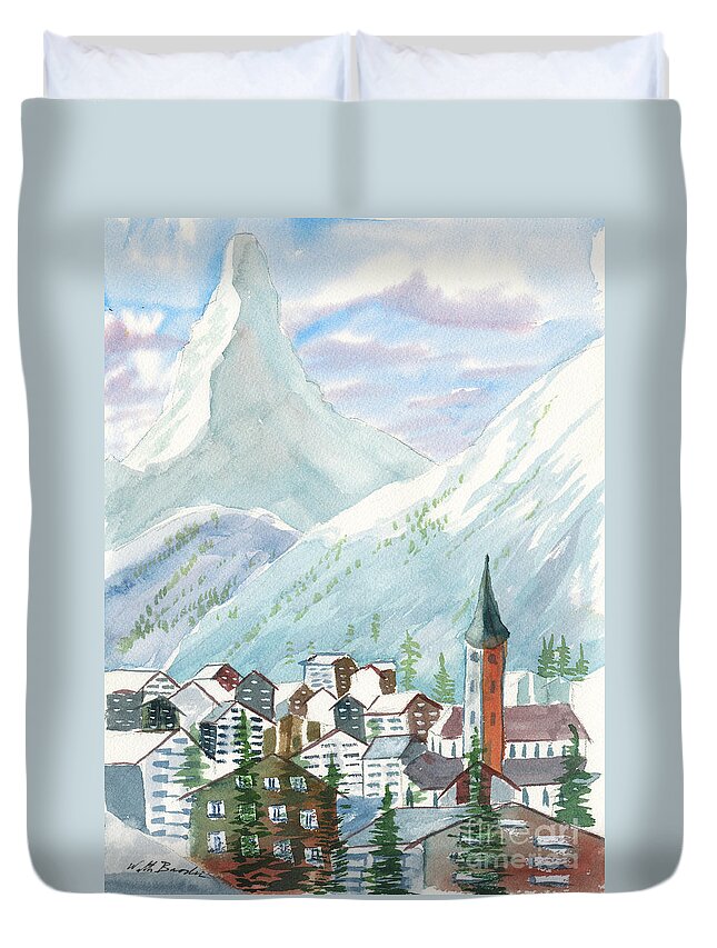 Matterhorn Duvet Cover featuring the painting Matterhorn by Walt Brodis