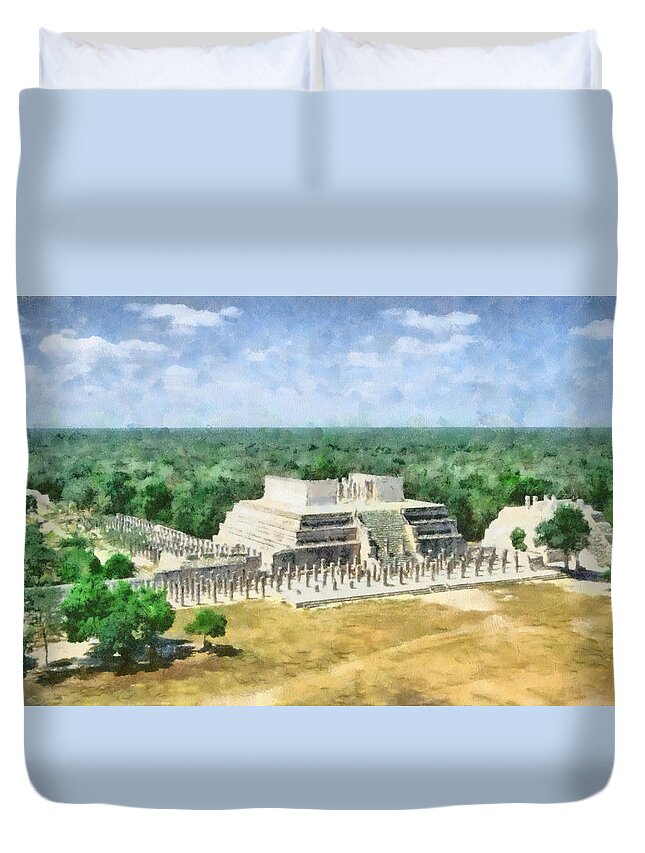 Maya Duvet Cover featuring the digital art The Plaza of a Thousand Columns 2 by Roy Pedersen