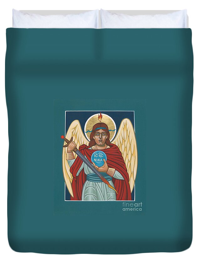 Archangel Michael Duvet Cover featuring the painting Maya's Archangel Michael 278 by William Hart McNichols