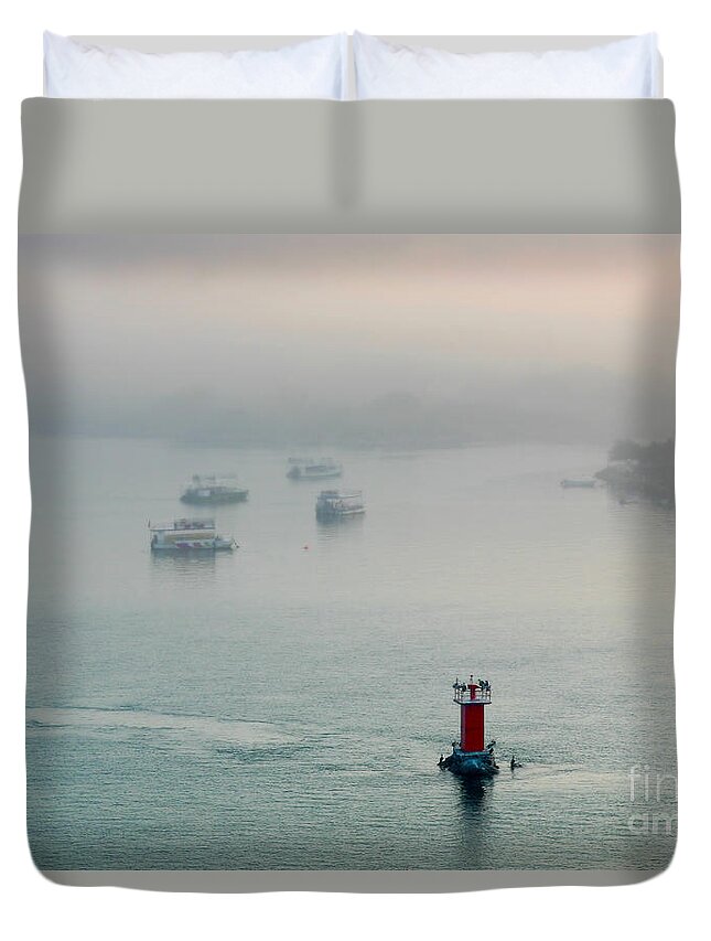 Harbor Duvet Cover featuring the photograph Mazatlan Mist by Belinda Greb