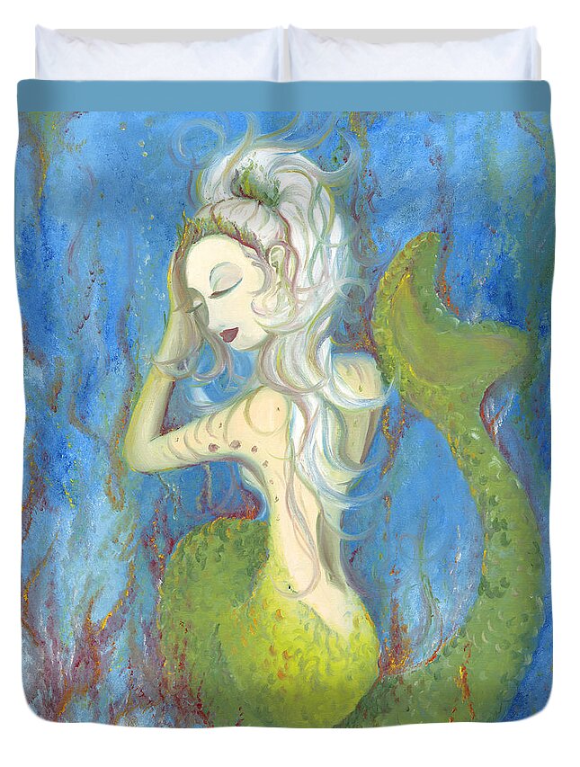 Mermaid Duvet Cover featuring the painting Mazzy the Mermaid Princess by Stephanie Broker