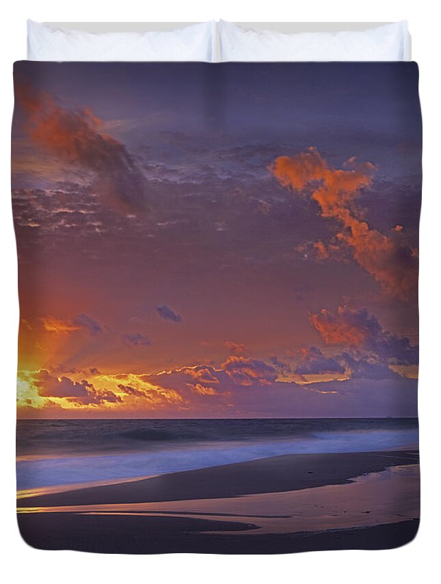 00175852 Duvet Cover featuring the photograph McArthur Beach At Sunrise by Tim Fitzharris