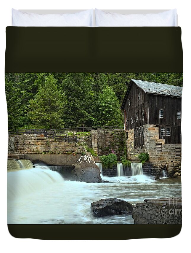 Mcconnells Mill State Park Duvet Cover featuring the photograph McConnells Mill State Park Spillway by Adam Jewell