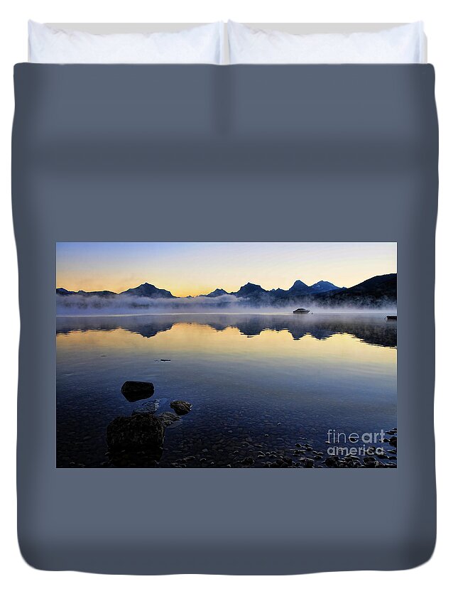 Mcdonald Lake Duvet Cover featuring the photograph McDonald Lake Sunrise by Gary Beeler