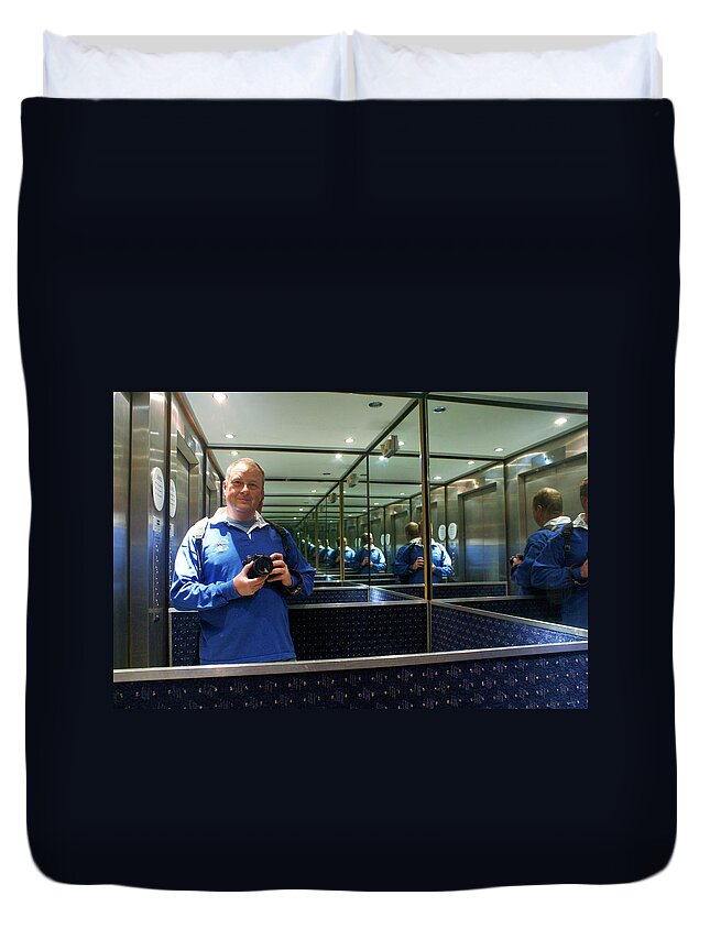 Lift Duvet Cover featuring the photograph Me and me and me by Ron Harpham