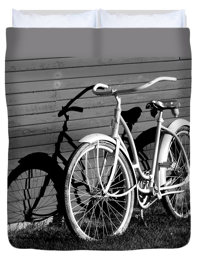Black And White Duvet Cover featuring the photograph Me and My Shadow B W by David T Wilkinson