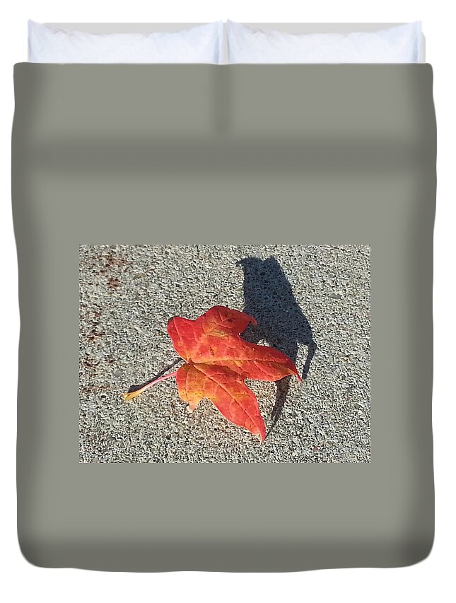 Red Leaf Duvet Cover featuring the photograph Me and My Shadow by Caryl J Bohn