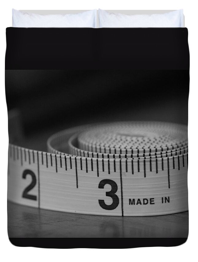 Tape Measure Duvet Cover featuring the photograph Measuring Up by Holden The Moment