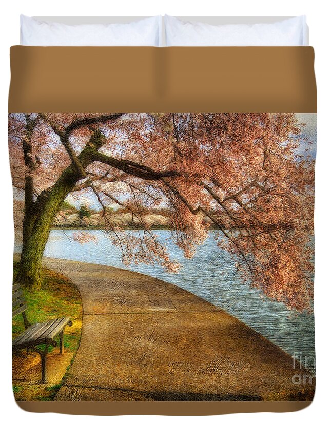 Bench Duvet Cover featuring the photograph Meet Me At Our Bench by Lois Bryan