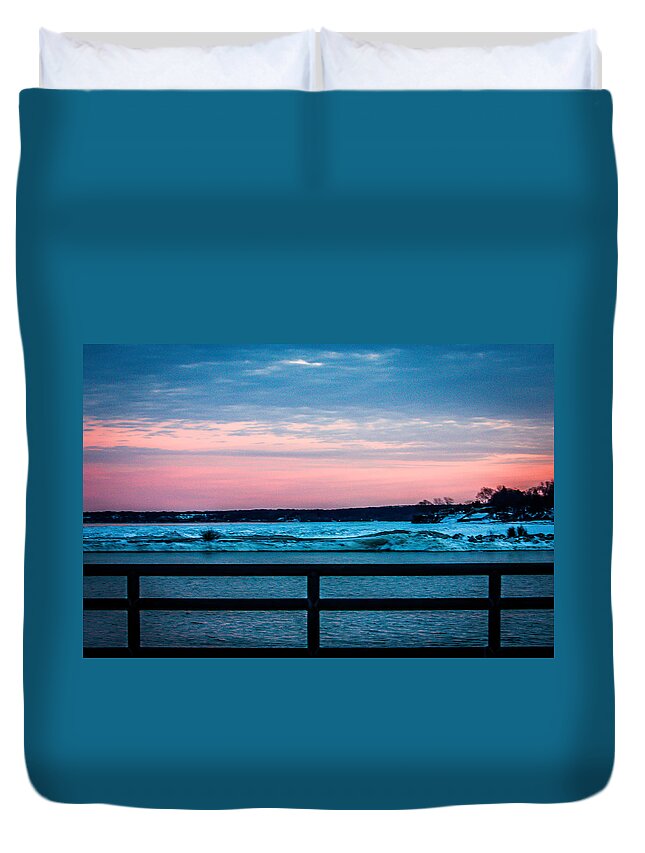 Landscape Duvet Cover featuring the photograph Meet Me at the Lake by Sara Frank
