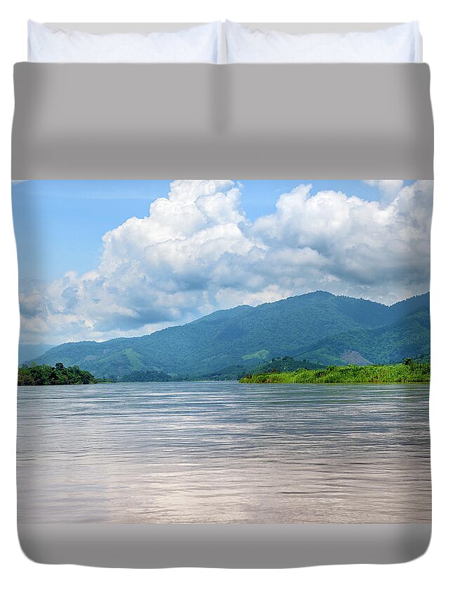 Scenics Duvet Cover featuring the photograph Mekong River At The Golden Triangle Laos by Pidjoe