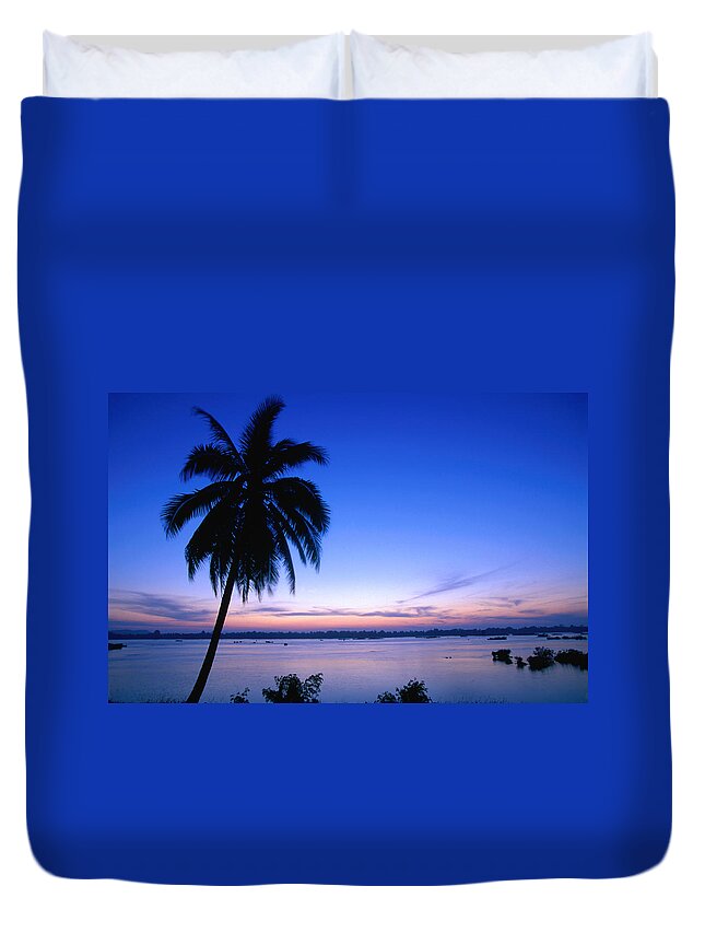 Tranquility Duvet Cover featuring the photograph Mekong River Bank At Sunset by John Elk