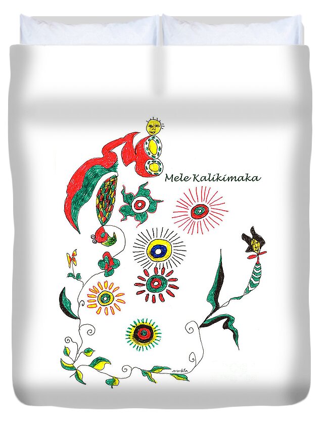 Mele Kalikimaka Duvet Cover featuring the drawing Mele Kalikimaka by Mukta Gupta