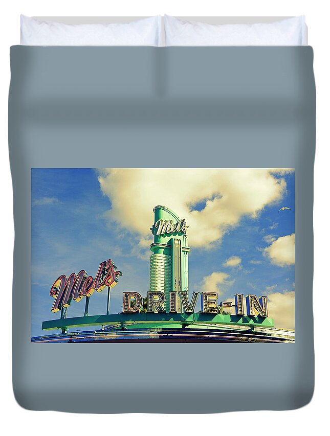 Mels Drive In Duvet Cover featuring the photograph Mel's by Laurie Perry