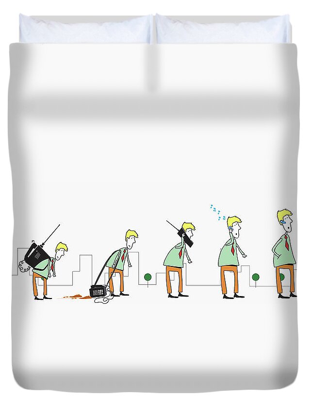 20-25 Duvet Cover featuring the photograph Men Holding Progression Of Cell Phones by Ikon Ikon Images