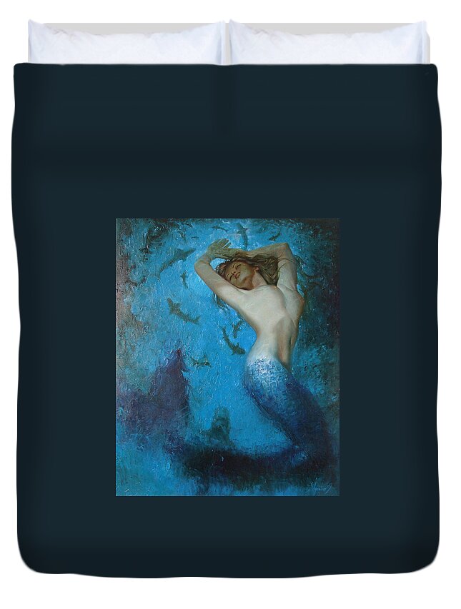 Ignatenko Duvet Cover featuring the painting Mermaid by Sergey Ignatenko