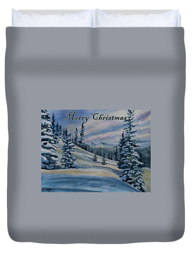 Happy Holidays Duvet Cover featuring the painting Merry Christmas - Winter Landscape by Cascade Colors