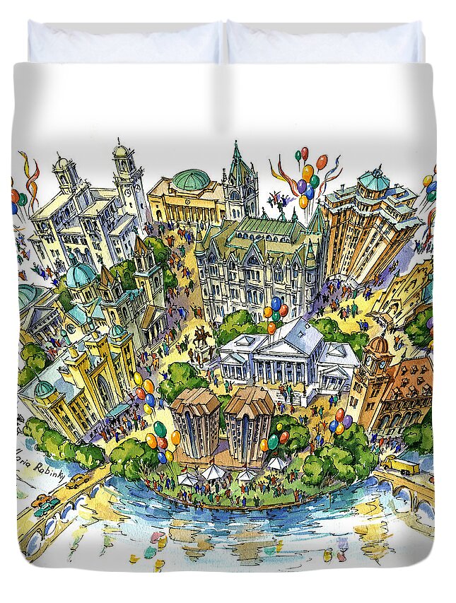 Richmond Duvet Cover featuring the painting Merry Richmond by Maria Rabinky
